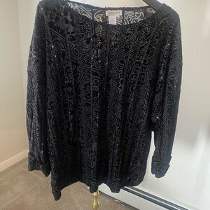 Coldwater Creek Holiday Glam Black Velvet Burnout Blouse – Size 1X